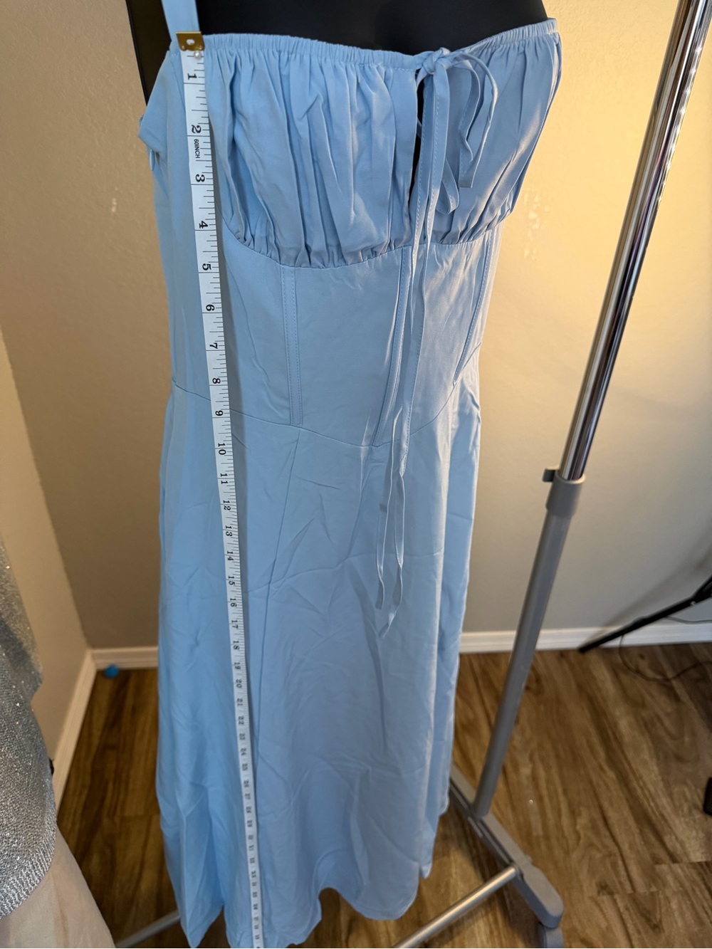 Strap Light Blue Maxi Dress with Tie Front